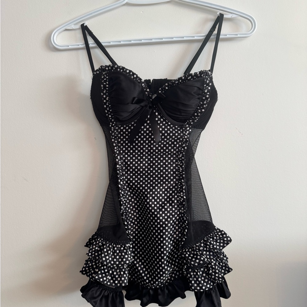 Victoria Secret Black Polka Dot Ruffled Lingerie - Picture 1 of 5